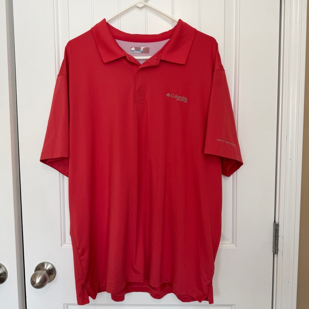 Columbia PFG Polo Shirt Men’s XL Coral Pink Fishing Vented Outdoors Casual